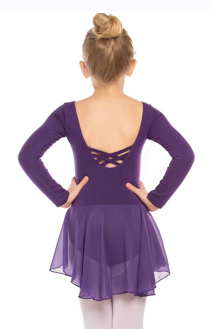 Arshiner Kids Girls Classic Long Sleeve Leotard Dance Ballet Dress Dark Purple - Image 1